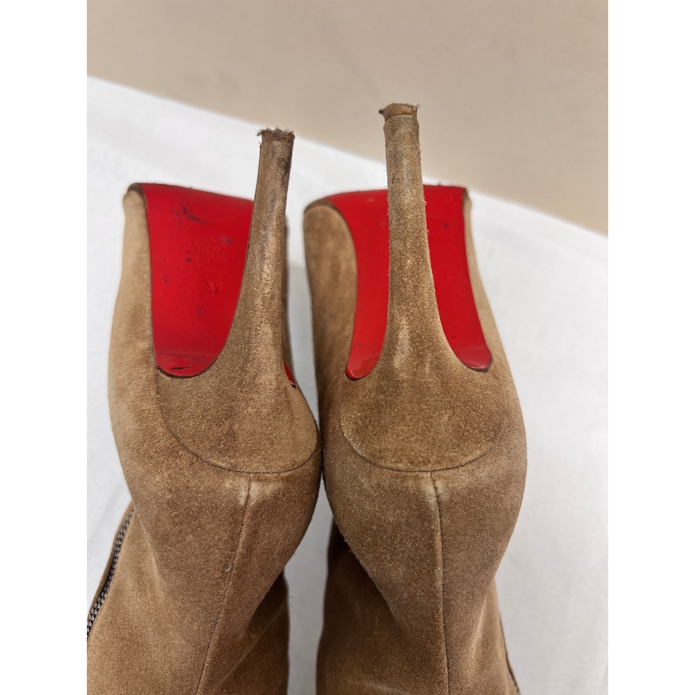 Christian Louboutin Knee High Boots Womens 37 Tan Fair Suede Stiletto Red Sole - Picture 9 of 11